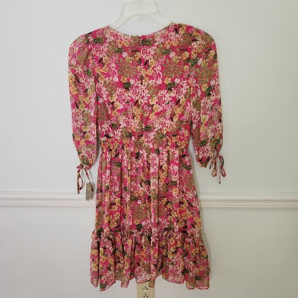 New Just Taylor Dress Size Small Womens Peasant Floral Chiffon Deep Vneck Pink - Picture 6 of 12